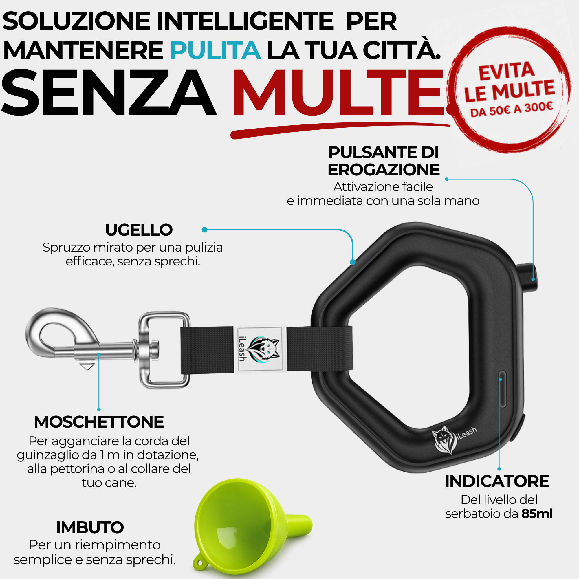 Guinzaglio con Spruzzatore Integrato – Serbatoio Acqua 85 ml + Corda 1 m