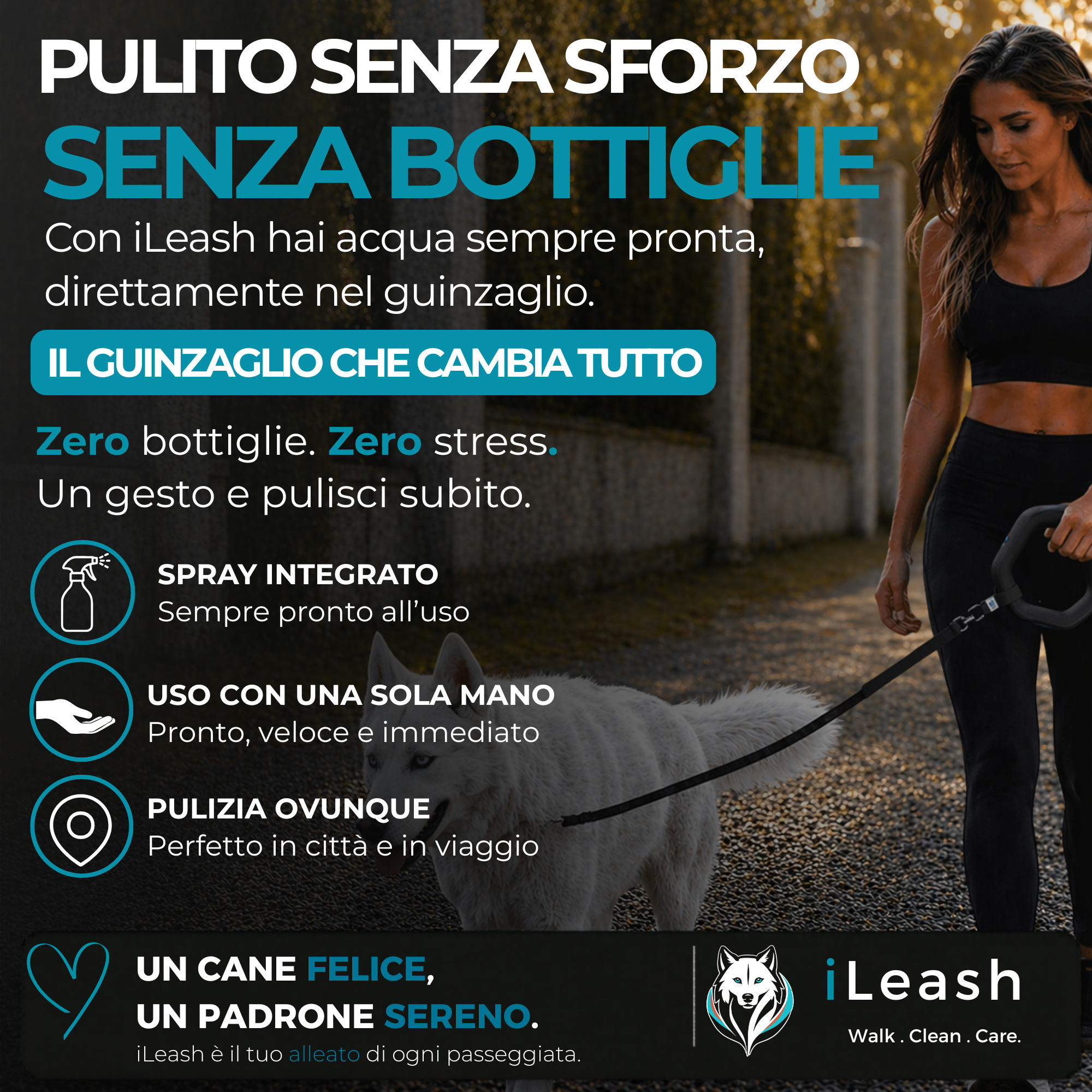 Laisse avec Pulvérisateur Intégré – Réservoir d'Eau 85 ml + Corde 1 m